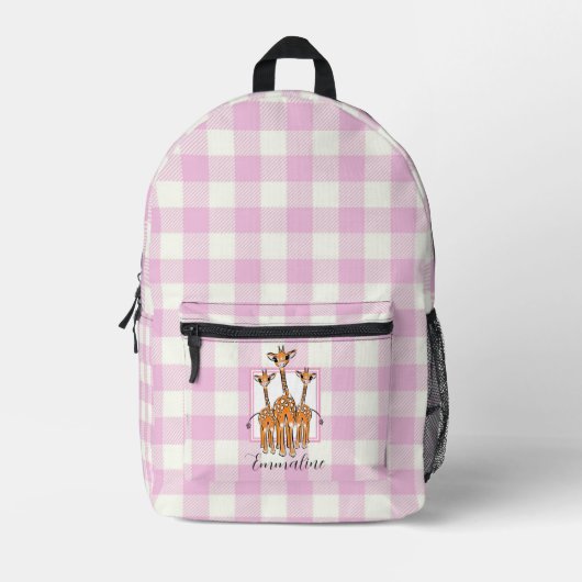 Elegante karierte Giraffen in Rosa personalisieren Bedruckter Rucksack (Vorderseite)