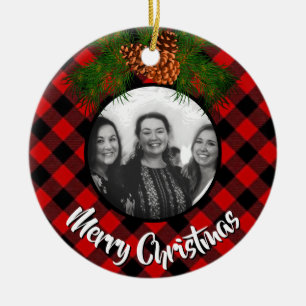 Elegante karierte Pineconfoto-Vorlage Keramik Ornament