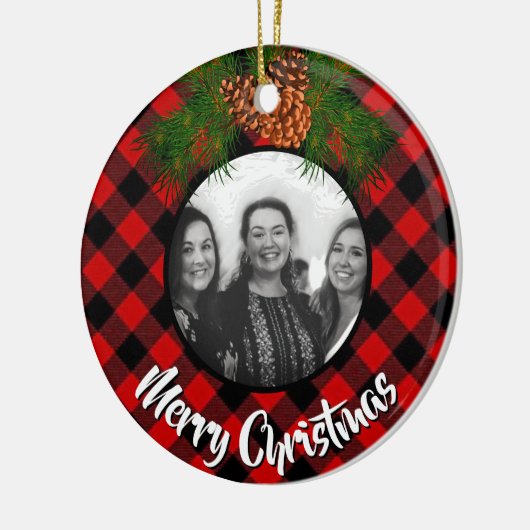 Elegante karierte Pineconfoto-Vorlage Keramik Ornament (Links)