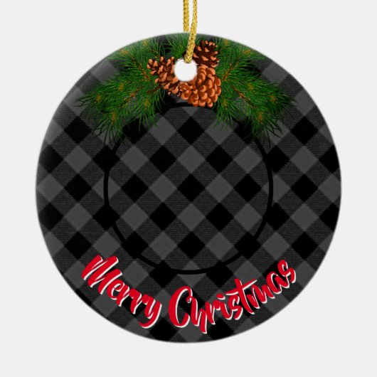 Elegante karierte Pineconfotovorlage Keramik Ornament (Vorne)