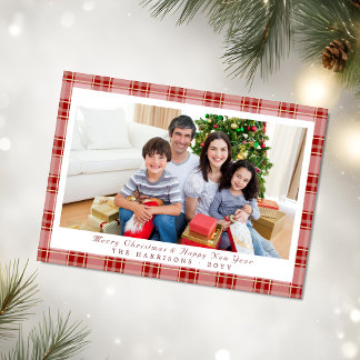 Elegante Karierte Weihnachtsfotokarte Feiertagskarte