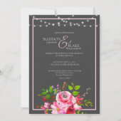 Elegante Karkohle Grau und Rosa Hochzeit Einladung (Vorderseite)