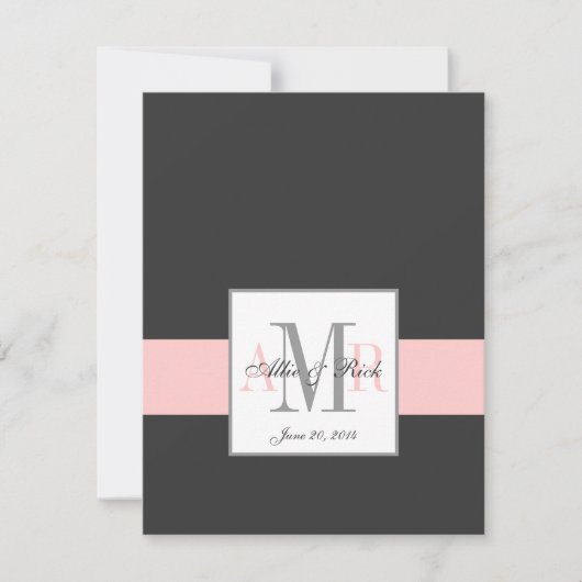 Elegante Karkohle Rosa Monogram Wedding RSVP (Vorderseite)