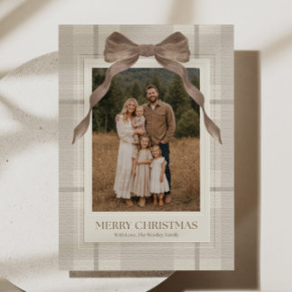 Elegante Karo-Familienfoto-Weihnachtskarte Feiertagskarte