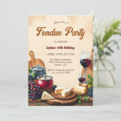 Elegante Käse Wein Fondue Geburtstagsparty Einladung (Stehend Vorderseite)
