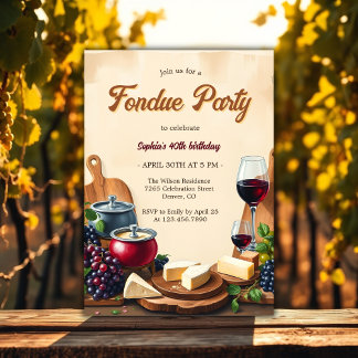 Elegante Käse Wein Fondue Geburtstagsparty Einladung