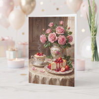 Elegante Käsekuchen und Cappuccino Vintage Geburts