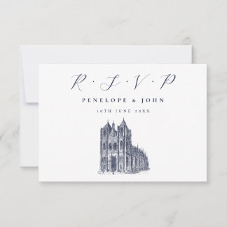 Elegante Kathedrale Illustration White Wedding RSVP Karte
