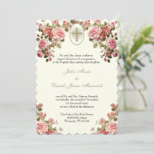 Elegante katholische Blumenhochzeit und Empfang Einladung (Stehend Vorderseite)