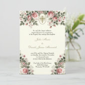 Elegante katholische Blumenhochzeit und Empfang Einladung (Stehend Vorderseite)