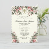 Elegante katholische Blumenhochzeit und Empfang Einladung (Stehend Vorderseite)