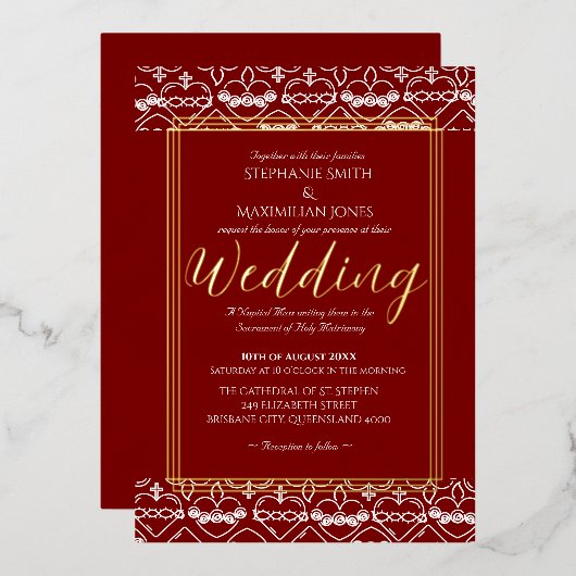 Elegante katholische Einladung zur Hochzeit (Vorderseite/Rückseite)