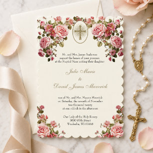 Elegante katholische florale Hochzeit und Empfang  Einladung