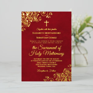 Elegante katholische Hochzeit in Karmesinrot und G Folieneinladung