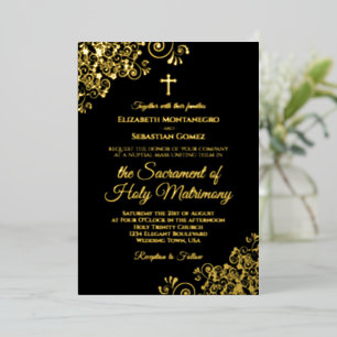 Elegante katholische Hochzeits-Klassiker Schwarz G Folieneinladung