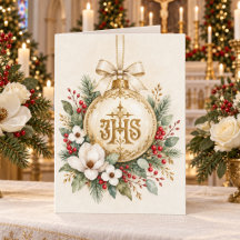 Elegante katholische IHS-Weihnachtskarte, goldener