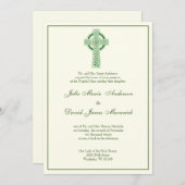 Elegante katholische Irish Celtic Cross Elfenbeinh Einladung (Vorne/Hinten)
