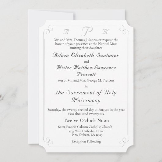 Elegante katholische Mit Monogramm Einladung zur H (Vorderseite)