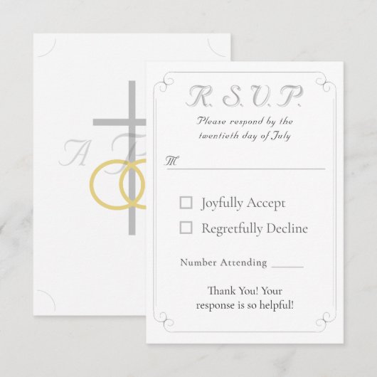 Elegante katholische Mit Monogramm Hochzeitsaktion RSVP Karte (Vorne/Hinten)