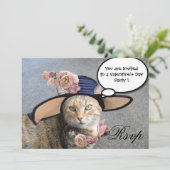 ELEGANTE KATZE,GROSSE DIVA HAT UND ROSE VALENTIN-U EINLADUNG (Stehend Vorderseite)