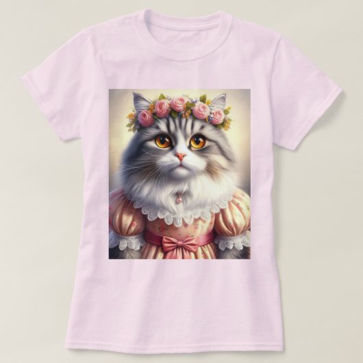 Elegante Katze in rosa Viktorianisches Kleid T-Shirt (Design vorne)