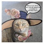 ELEGANTE KATZE MIT DIVA HAT, PINK ROSES Mutter Day Fliese (Vorderseite)