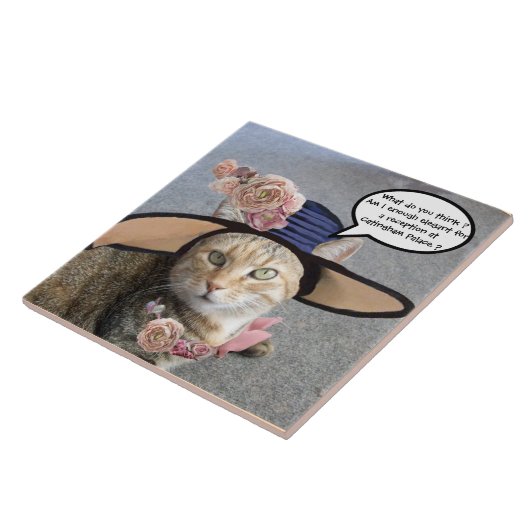 ELEGANTE KATZE MIT DIVA HAT, PINK ROSES Mutter Day Fliese (Seite)