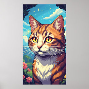 Elegante Katze mit glitzernden goldenen Augen Poster