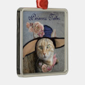 ELEGANTE KATZE MIT GROSSEM DIVA HAT,PINK ROSES ORNAMENT AUS METALL (Rechts)