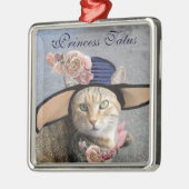 ELEGANTE KATZE MIT GROSSEM DIVA HAT,PINK ROSES ORNAMENT AUS METALL (Links)