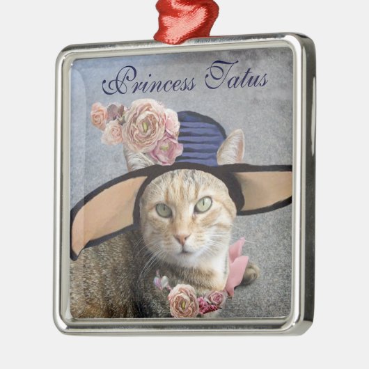 ELEGANTE KATZE MIT GROSSEM DIVA HAT,PINK ROSES ORNAMENT AUS METALL (Links)