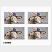 ELEGANTE KATZE MIT GROSSEM DIVA HAT,PINK ROSES RECHTECKIGER AUFKLEBER (Blatt)