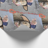 ELEGANTE KATZE MIT GROSSEM DIVA HAT, PINKROSE Gebu Geschenkpapier (Ecke)