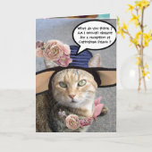 ELEGANTE KATZE MIT GROSSEM DIVA HAT, PINKROSE Gebu Karte (Gelbe Blume)