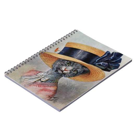 Elegante Katze mit Hat Spiral Notebook Notizblock (Linke Seite)