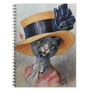 Elegante Katze mit Hat Spiral Notebook Notizblock