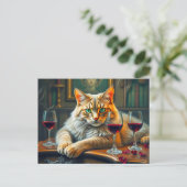 Elegante Katze mit Roter Weingläser Postkarte (Stehend Vorderseite)
