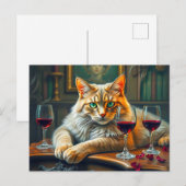 Elegante Katze mit Roter Weingläser Postkarte (Vorne/Hinten)