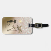 Elegante Katze, Palmen, Glitzer Bokeh - Personalis Gepäckanhänger (Vorderseite horizontal)