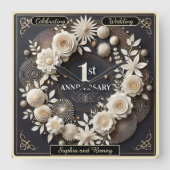 Elegante Keepake für den ersten Jahrestag Quadratische Wanduhr (Vorderseite)