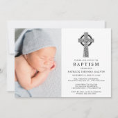Elegante keltische Cross-Foto-Taufe Einladung (Vorderseite)
