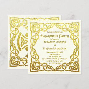 Elegante keltische Hochzeit  Gold   Verlobungsfeie Einladung