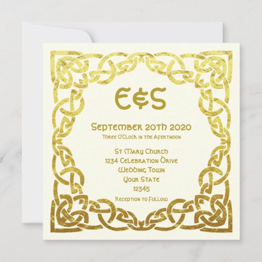 Elegante keltische Hochzeiten Elfenbeinkühe Imitat Einladung (Rückseite)