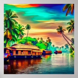 Elegante Kerala Naturlandschaft mit Kokospalmen Poster