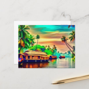 Elegante Kerala Naturlandschaft mit Kokospalmen Postkarte