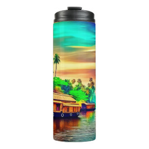 Elegante Kerala Naturlandschaft mit Kokospalmen Thermosbecher