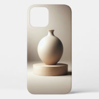 Elegante Keramikvase auf rundem Holzfuß Minimalist