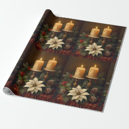 Elegante Kerze Weihnachten Stechpalme Kiefer warm  Geschenkpapier
