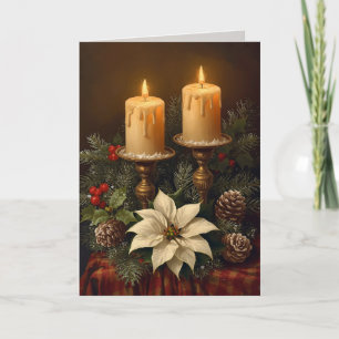 Elegante Kerze Weihnachten Stechpalme Kiefer warm Karte