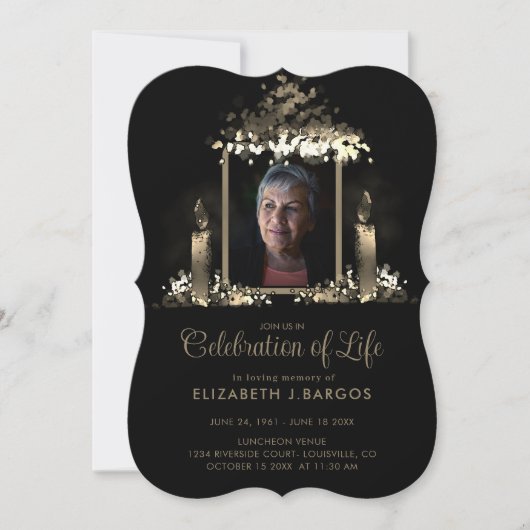 Elegante Kerzen Rahmen Foto Feier des Lebens Einladung (Vorderseite)
